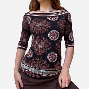 Max edition Y2K boat neck patterned boho shirt